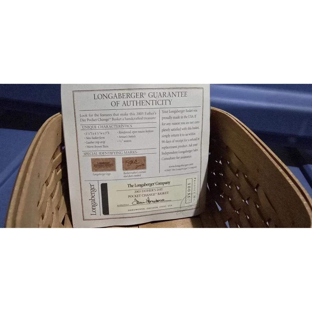 Longaberger 2003 Father’s Day Pocket Change Basket Handmade 5 1/4x4 3/8x3